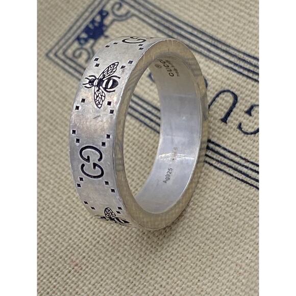 Authentic Gucci Sterling Silver Bee and GG Motif Ring - Size 8.5 - Picture 7 of 10